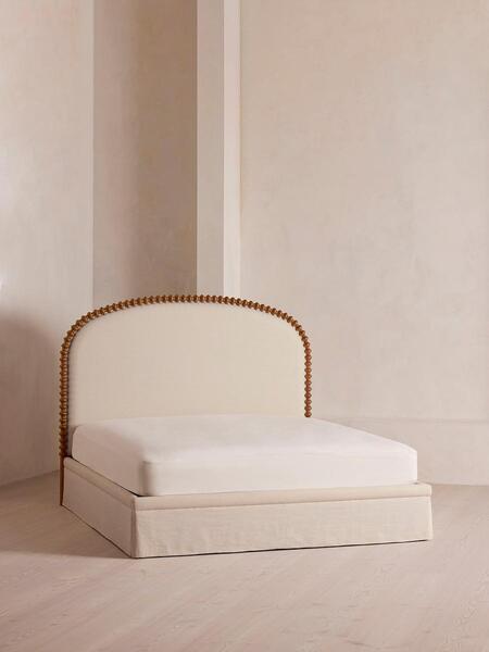  Soho Home Mika Bed, King, Linen, Bisque 