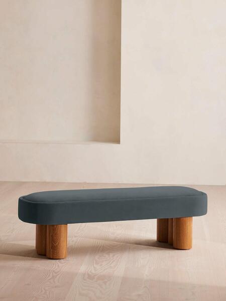  Soho Home Nieve Bench, Velvet, Grey Blue 