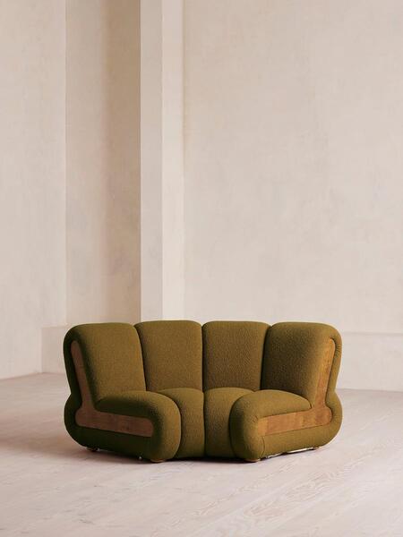  Soho Home Noelle Modular Curved Armchair, Textured Wool Boucle, Kelp, , Uk 