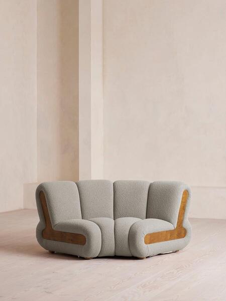  Soho Home Noelle Modular Curved Armchair, Textured Wool Boucle, Pistachio, , Uk 