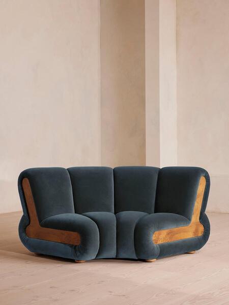  Soho Home Noelle Modular Curved Armchair, Velvet Grey Blue, Uk 
