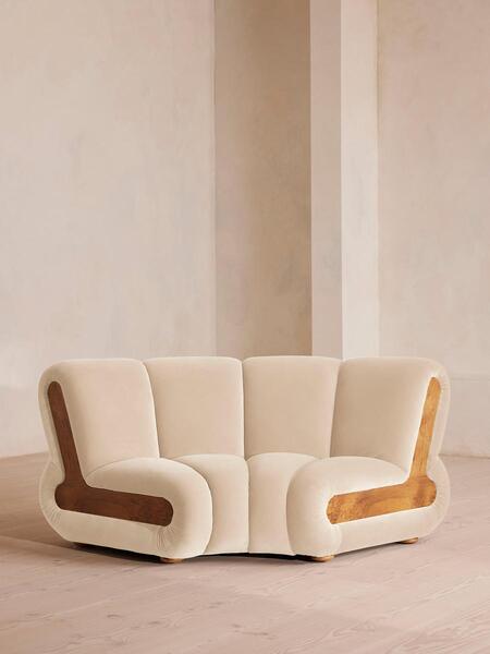  Soho Home Noelle Modular Curved Armchair, Velvet Porcelain, Uk 