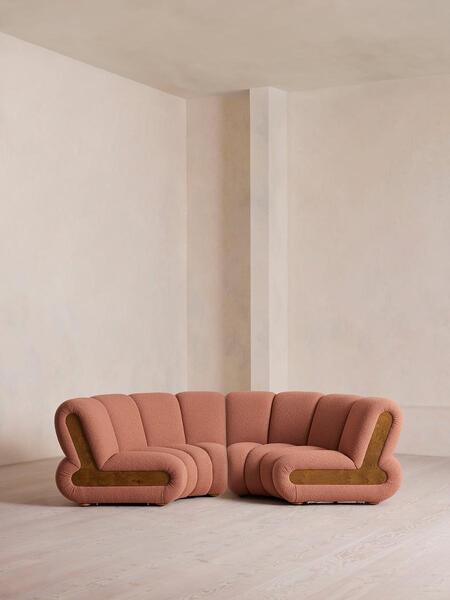  Soho Home Noelle Modular Curved Sofa, Four Seater, Textured Wool Boucle, Coral 