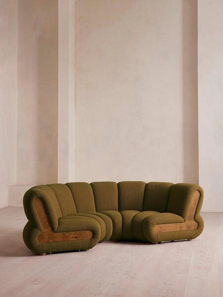  Soho Home Noelle Modular Curved Sofa, Four Seater, Textured Wool Boucle, Kelp 