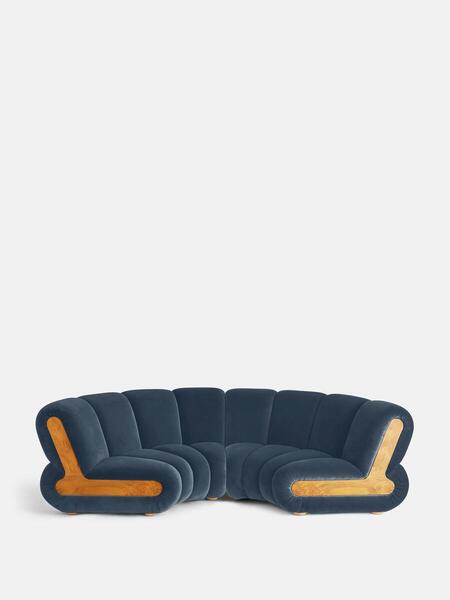  Soho Home Noelle Modular Curved Sofa, Four Seater, Velvet, Grey Blue 