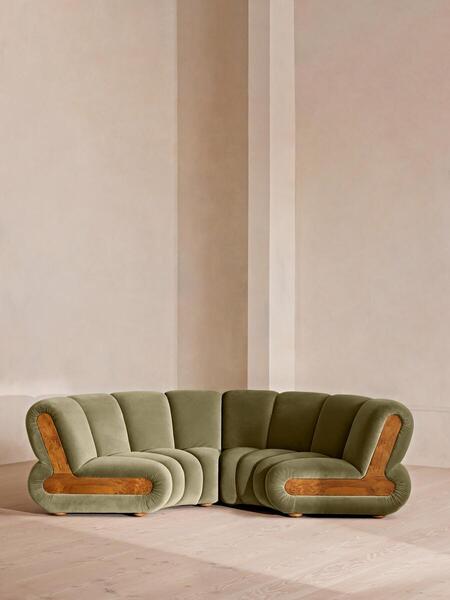  Soho Home Noelle Modular Curved Sofa, Four Seater, Velvet, Lichen 