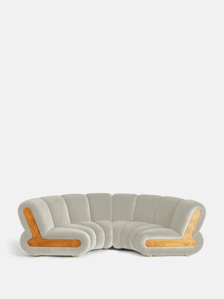  Soho Home Noelle Modular Curved Sofa, Four Seater, Velvet, Porcelain 
