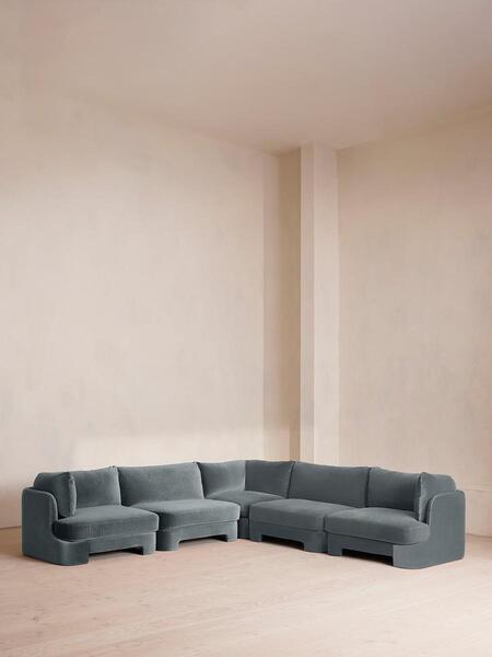  Soho Home Odell Deeper Sit Modular Sofa, Corner Sofa, Velvet Grey Blue Uk 