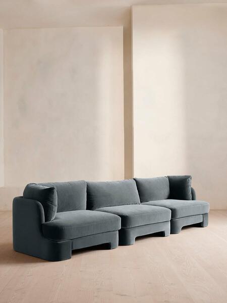  Soho Home Odell Modular Sofa, Four Seater, Velvet, Grey Blue 