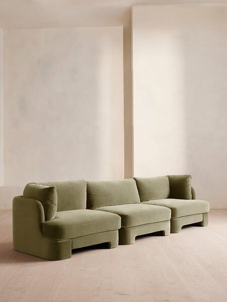  Soho Home Odell Modular Sofa, Four Seater, Velvet, Lichen 