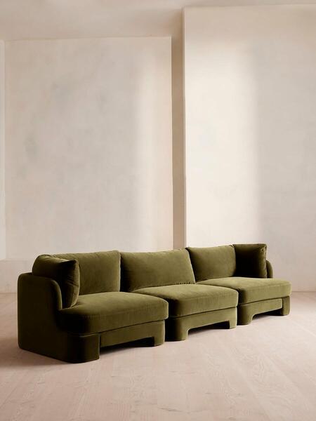  Soho Home Odell Modular Sofa, Four Seater, Velvet, Olive 