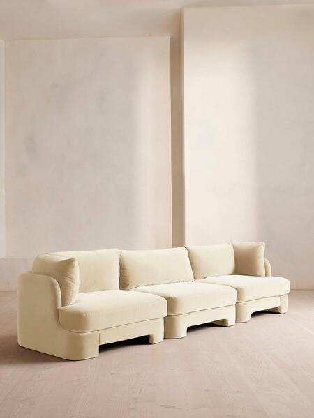 Soho Home Odell Modular Sofa, Four Seater, Velvet, Porcelain 