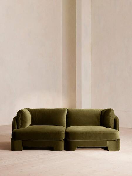  Soho Home Odell Modular Sofa, Three Seater, Velvet, Olive 