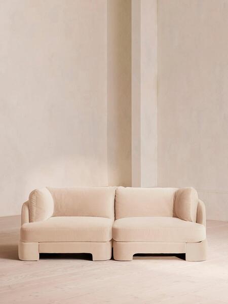  Soho Home Odell Sectional Sofa, Three Seater, Velvet, Porcelain 