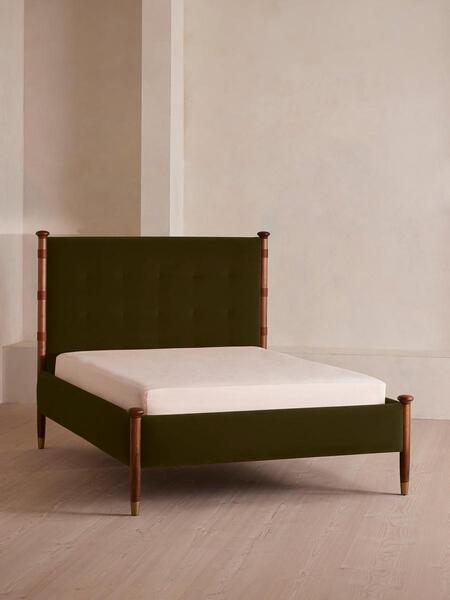  Soho Home Paolo Bed, King, Velvet, Olive 