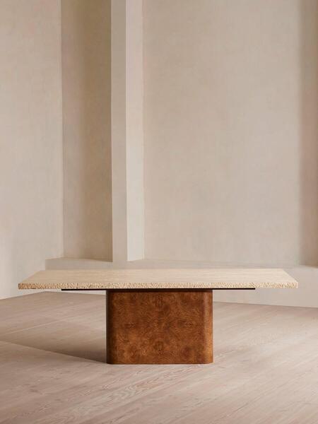  Soho Home Ramsey Dining Table, Travertine & Burl 