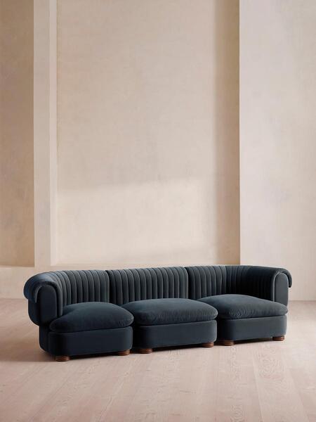  Soho Home Rava Modular Sofa, Four Seater, Velvet, Grey Blue 