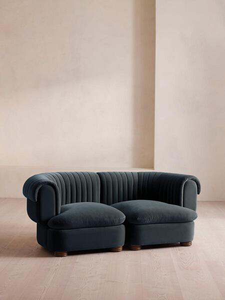  Soho Home Rava Modular Sofa, Three Seater, Velvet, Grey Blue 
