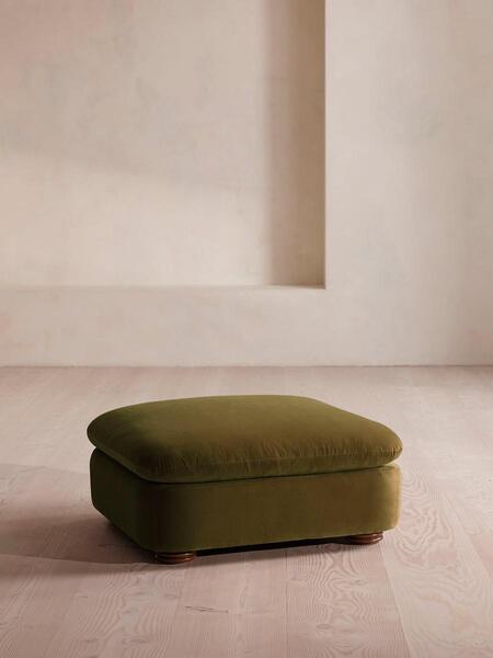  Soho Home Rava Ottoman, Velvet, Olive 