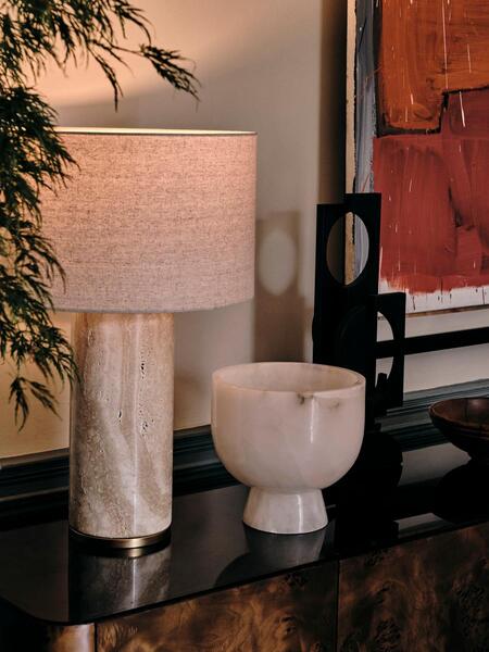  Soho Home Remi Stone Table Lamp, Cream 