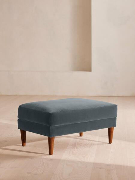  Soho Home Reya Ottoman, Velvet, Grey Blue 