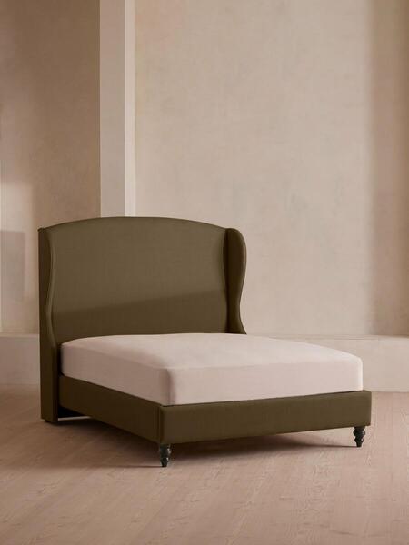  Soho Home Rivas Bed, King, Linen, Olive 
