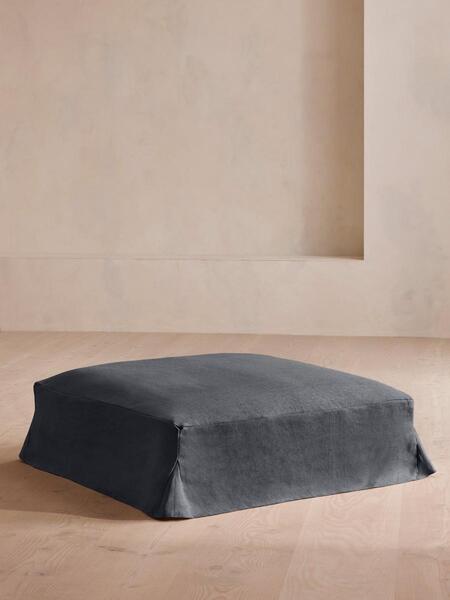  Soho Home Roma Square Ottoman, Linen, Indigo 