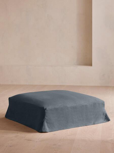  Soho Home Roma Square Ottoman, Linen, Prussian Blue 