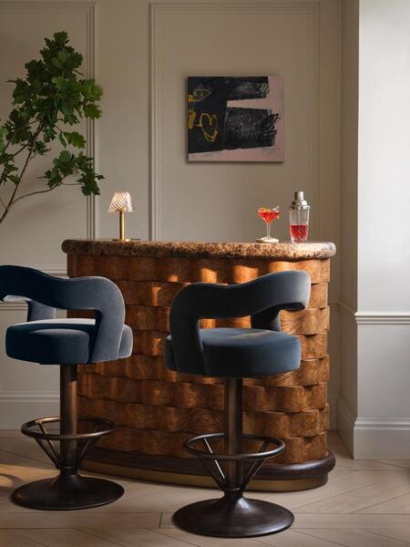  Soho Home Rory Barstool, Velvet, Grey Blue 