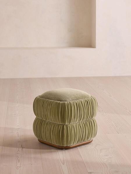  Soho Home Tabitha Footstool, Velvet & Linen Chenille, Lichen, Uk 