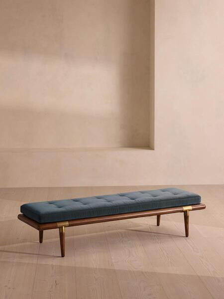  Soho Home Theodore Bench, Grey Blue Velvet 