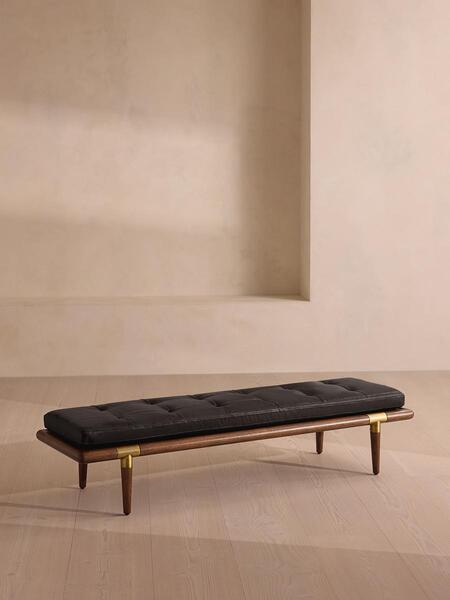  Soho Home Theodore Bench, Leather, Black 