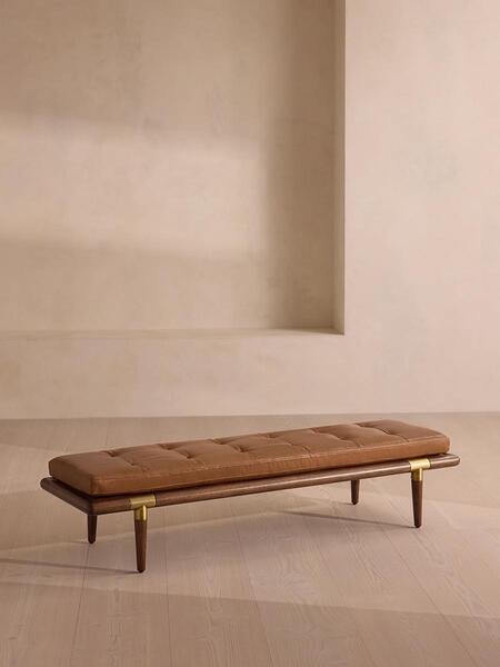  Soho Home Theodore Bench, Leather, Chestnut 