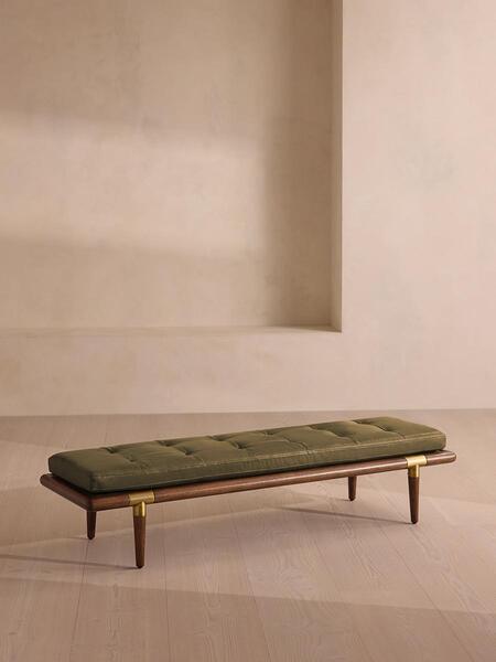  Soho Home Theodore Bench, Leather, Moss 