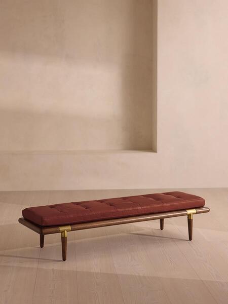  Soho Home Theodore Bench, Leather, Sangria 