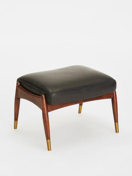  Soho Home Theodore Footstool, Leather, Black 