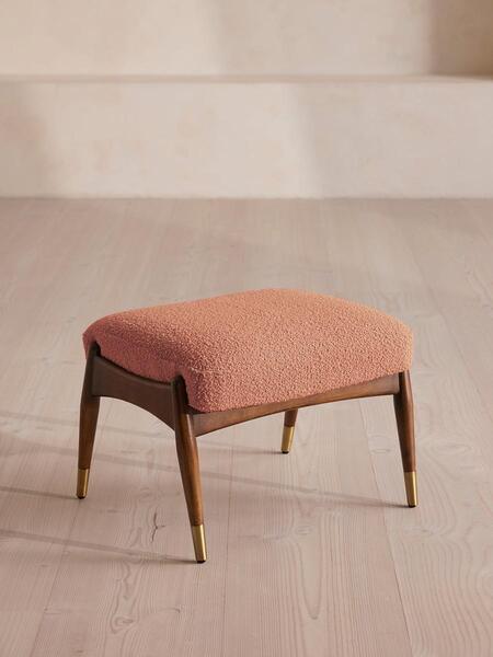  Soho Home Theodore Footstool, Textured Wool Boucle, Coral 