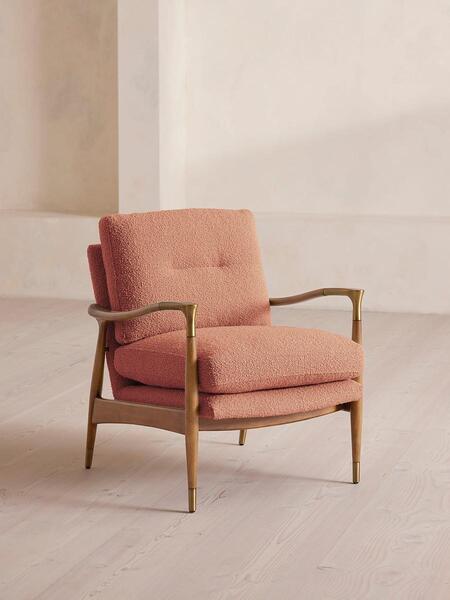  Soho Home Theodore Oak Armchair, Textured Wool Boucle, Coral 