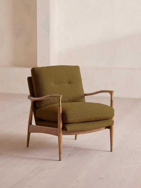  Soho Home Theodore Oak Armchair, Textured Wool Boucle, Kelp 