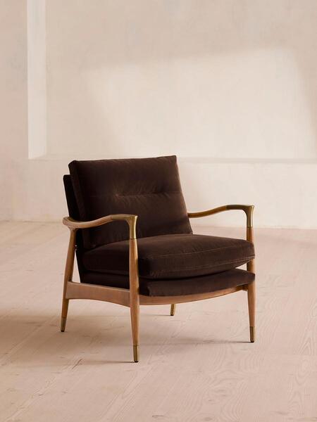 Soho Home Theodore Oak Armchair, Velvet, Chocolate Brown 