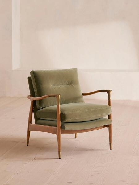  Soho Home Theodore Oak Armchair, Velvet Lichen 