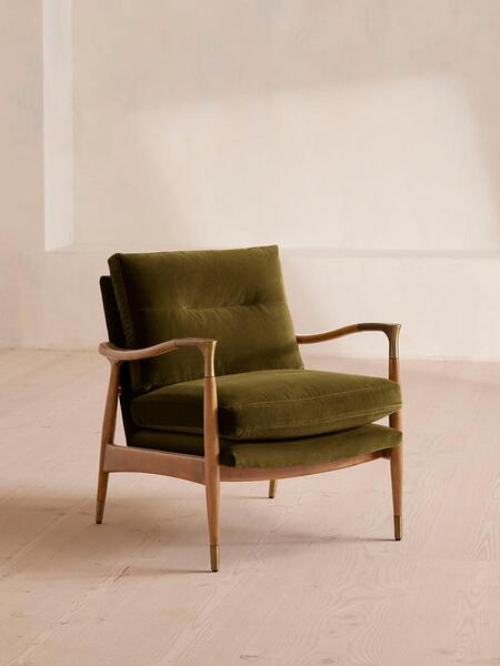  Soho Home Theodore Oak Armchair, Velvet Olive 