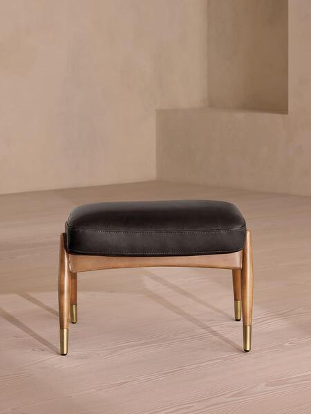  Soho Home Theodore Oak Footstool Leather Virtue Black 