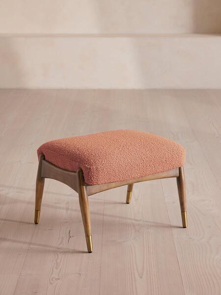  Soho Home Theodore Oak Footstool, Textured Wool Boucle, Coral 
