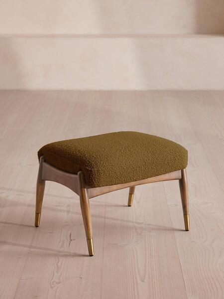  Soho Home Theodore Oak Footstool, Textured Wool Boucle, Kelp 
