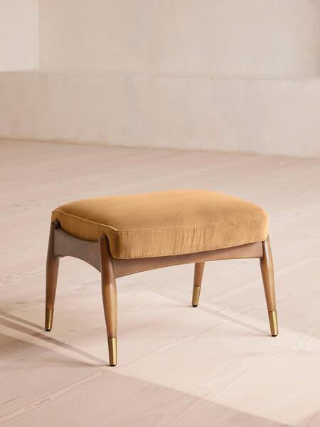  Soho Home Theodore Oak Footstool, Velvet, Camel 