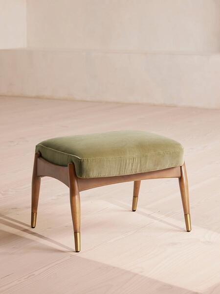  Soho Home Theodore Oak Footstool Velvet Lichen 