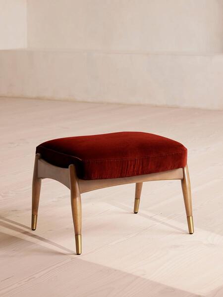 Soho Home Theodore Oak Footstool Velvet Rust 