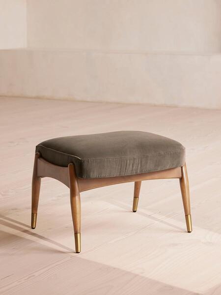  Soho Home Theodore Oak Footstool, Velvet, Taupe 