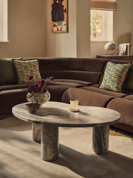  Soho Home Tisbury Oval Coffee Table, Terra Bianca Marble 